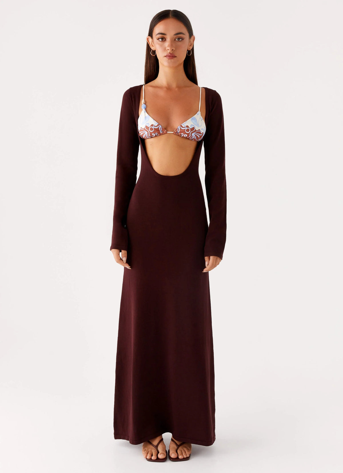 Adora Long Sleeve Knit Maxi Dress - Chocolate