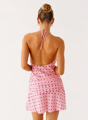 Cyna Cowl Mini Dress - Strawberry Dot