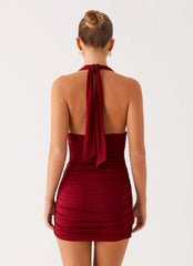 Abelia Halter Mini Dress - Maroon