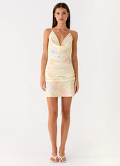 Cyna Cowl Mini Dress - Spring Meadow