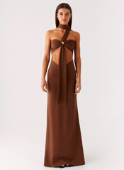 Olive Bloom Maxi Dress - Chocolate