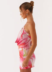 Bohemian Bliss Mesh Mini Dress - White Pink Lilly