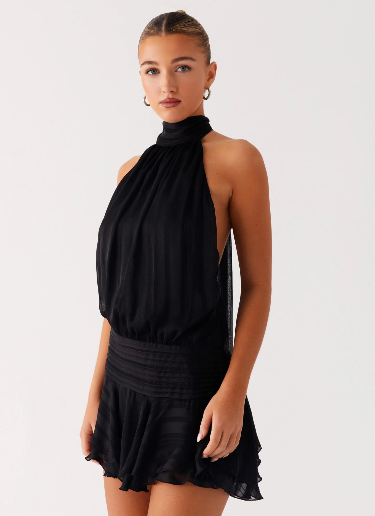 Willow Chiffon Mini Dress - Black