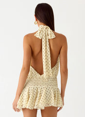 Willow Chiffon Mini Dress - Yellow Polkadot
