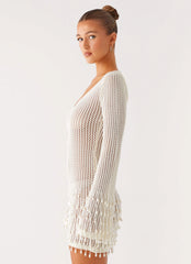 Majestic Beaded Crochet Mini Dress - Ivory
