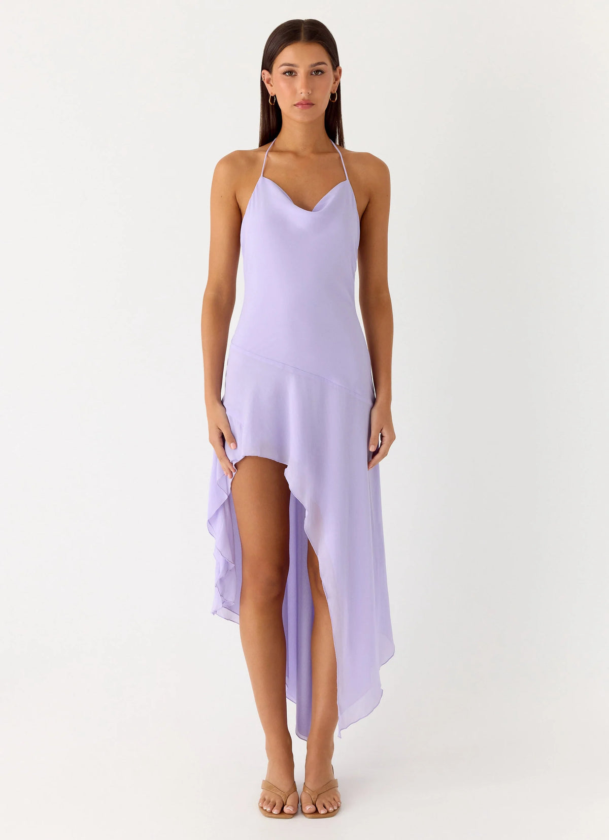 Sunmi Asymmetric Cowl Midi Dress - Lavender
