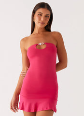 Hurts Like Hell Strapless Mini Dress - Fuchsia