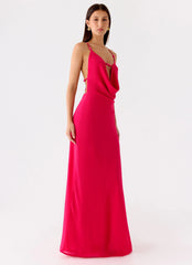 Tropic Muse Beaded Cowl Maxi Dress - Fuchsia