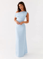 Heart Of Glass Satin Maxi Dress - Blue