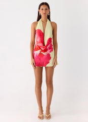 Varindra Cowl Mini Dress - Yellow Floral Spritz