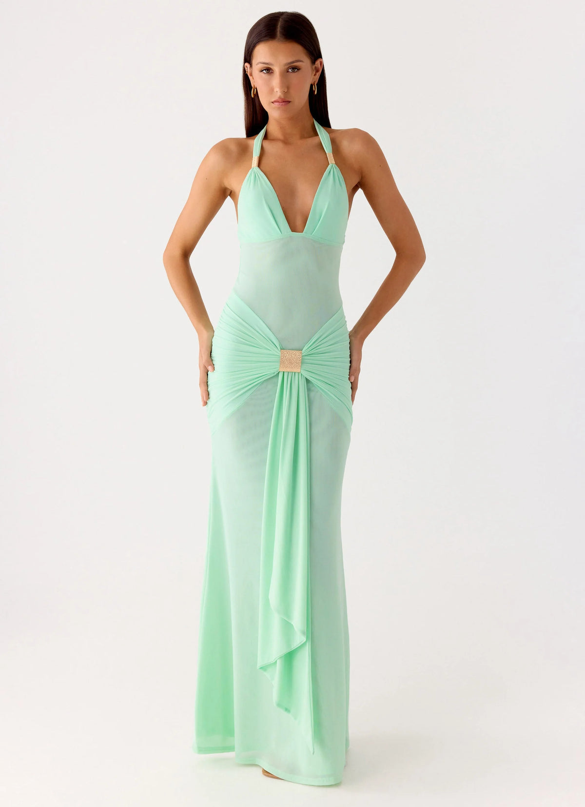 Miyah Halter Hardware Maxi Dress - Mint Blue