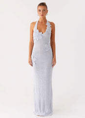 Novalee Flower Crochet Maxi Dress - Blue