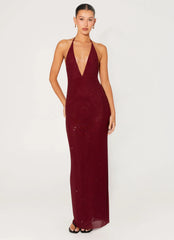 Keliese Beaded Maxi Dress - Burgundy